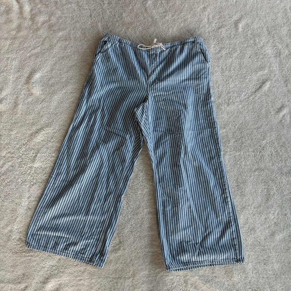 Gap Mid Rise Pull-On SuperLight Wide-Leg Jeans Women's XXL Blue Stripe